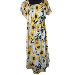 Shirley And Stone Sunflower Midi Dress Sz L Trendy Bohochic Slits, Pockets